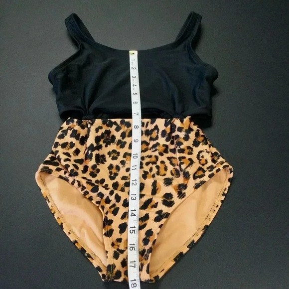 Art Class kids girls Size Large 10/12 One Piece Swimsuit Black Gold Animal Print - Picture 6 of 9